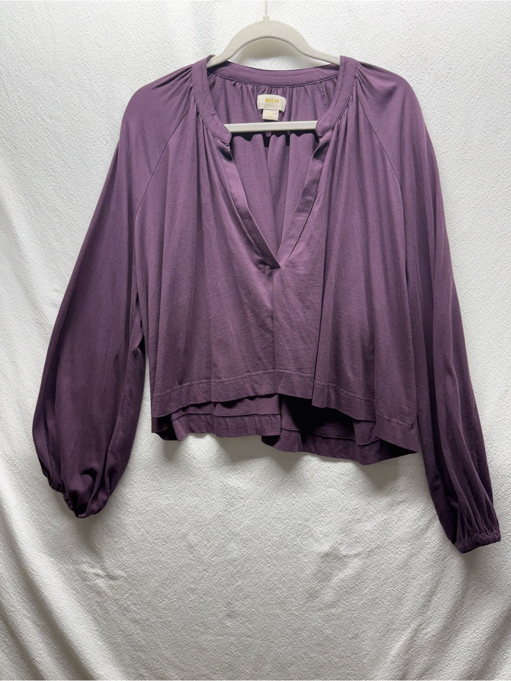 Rocker Chic Anthropologie Maeve Dusty Mauve V-Neck Balloon Sleeve Blouse BOHO - Picture 2 of 9